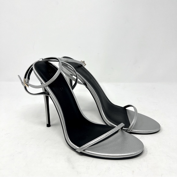 Femme LA Shoes - Femme LA Niche Silver Stiletto Heels Size 39 Vegan Leather Heeled Sandals